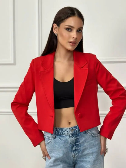 Ruby Blazer by Lauven - Cropped classic tailored red elegance for versatile styling.