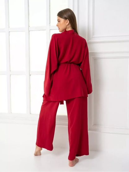 Ruby Suit Set from Lauven, featuring a vibrant oversized two-piece set in rich pink with wide-leg trousers.