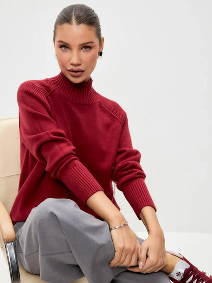 Ruby Sweater by Lauven - Luxurious oversized cashmere blend in rich burgundy with high neck and ribbed details.