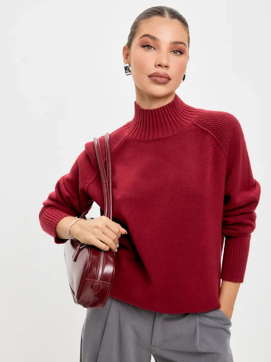 Ruby Sweater by Lauven - Oversized cashmere blend in burgundy with high neck for fall and winter style.