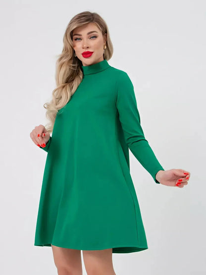 Santorini Mini Dress in olive green featuring a stand collar and long sleeves by Lauven.