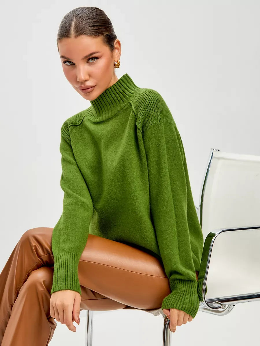 Siena Sweater by Lauven — Oversized cashmere blend with high neck, perfect for stylish comfort.