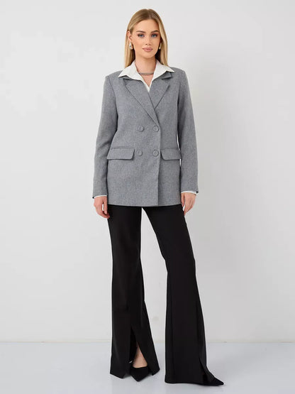 Silverstone Blazer by Lauven - Oversized double-breasted gray tailored jacket for women.