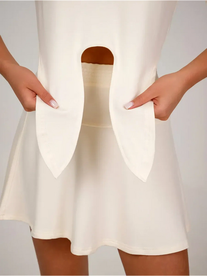 Valentina Set featuring cropped top and mini skirt detail showcasing breathable fabric and stylish design.