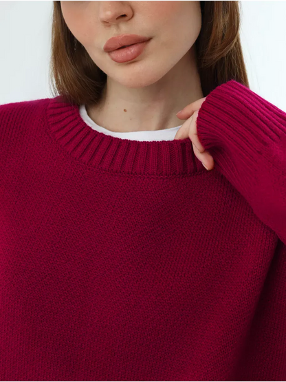 Vela Pullover by Lauven - Oversized cropped women's sweater in rich burgundy, perfect for chic everyday styling.
