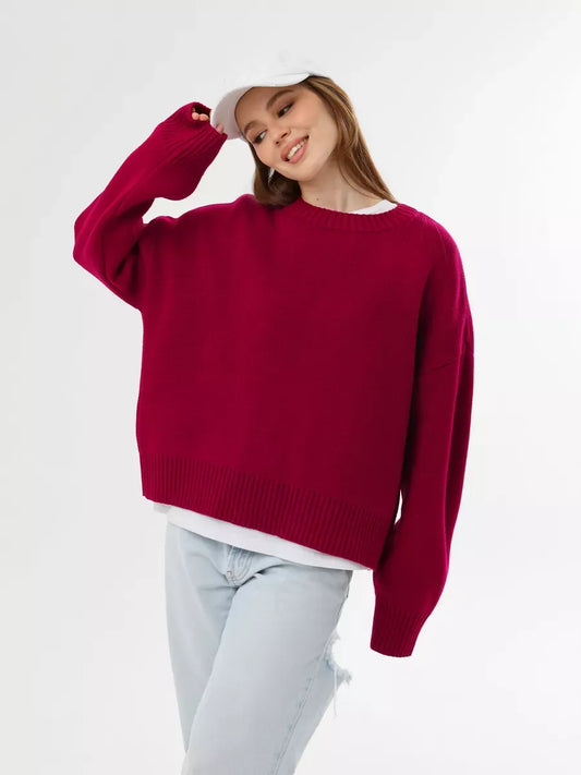 Vela Pullover by Lauven in vibrant burgundy, oversized cropped women's sweater for a chic look.
