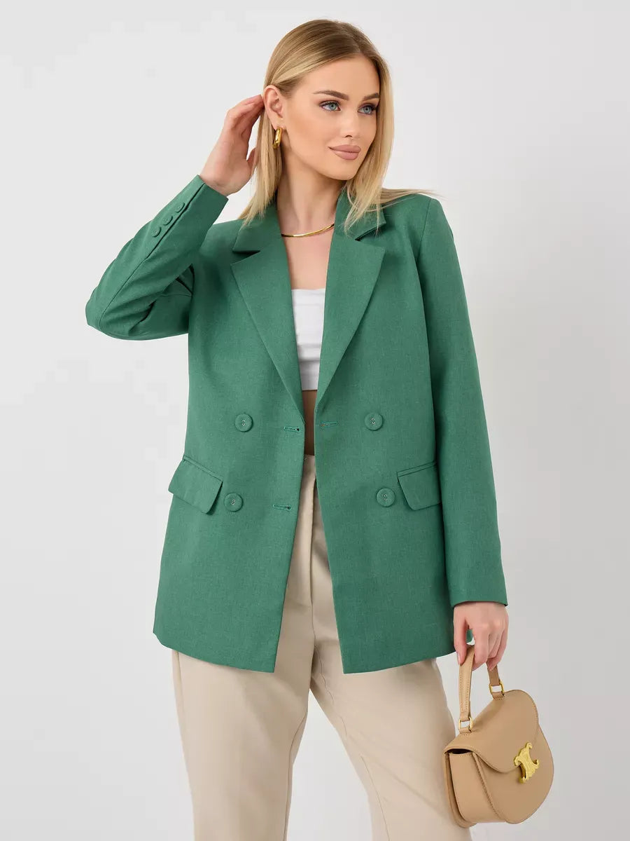 Verde Blazer by Lauven, oversized double-breasted green tailored jacket for women.