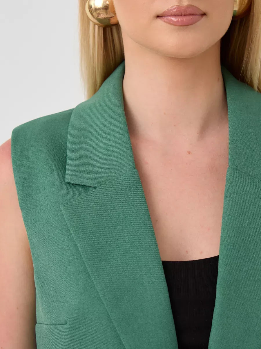 Verde Suit Set by Lauven featuring a sleeveless green vest, perfect for a stylish and polished look.