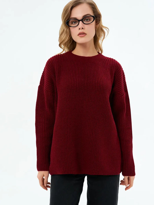 Verona Sweater by Lauven, oversized knit in deep burgundy, featuring relaxed silhouette and round neckline.