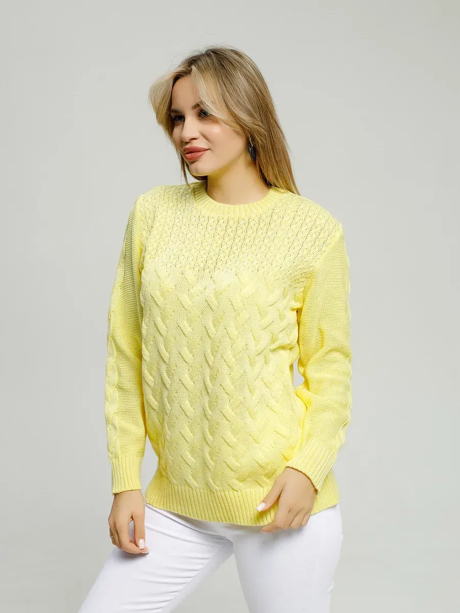 Lauven Vienna Sweater in soft yellow knit, offering comfort and elegance for chic seasonal outfits.