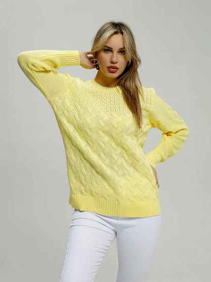 Lauven Vienna Sweater in vibrant yellow, showcasing soft knit elegance and chic style.