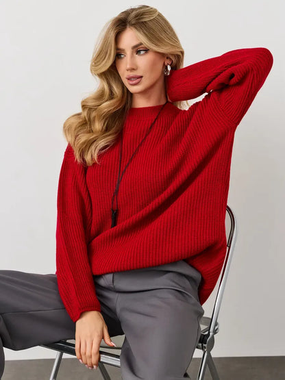 Viona Sweater from Lauven, oversized red knit with crew neck, perfect for stylish comfort.